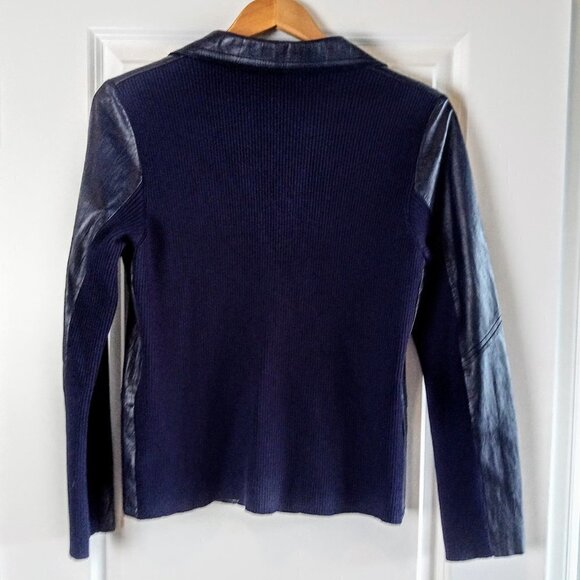 Anthro One Girl Who Navy Blue Leather Knit Jacket - Picture 2 of 7